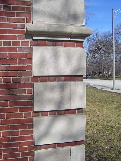 These blocks of limestone make the brick building stronger and more attractive.